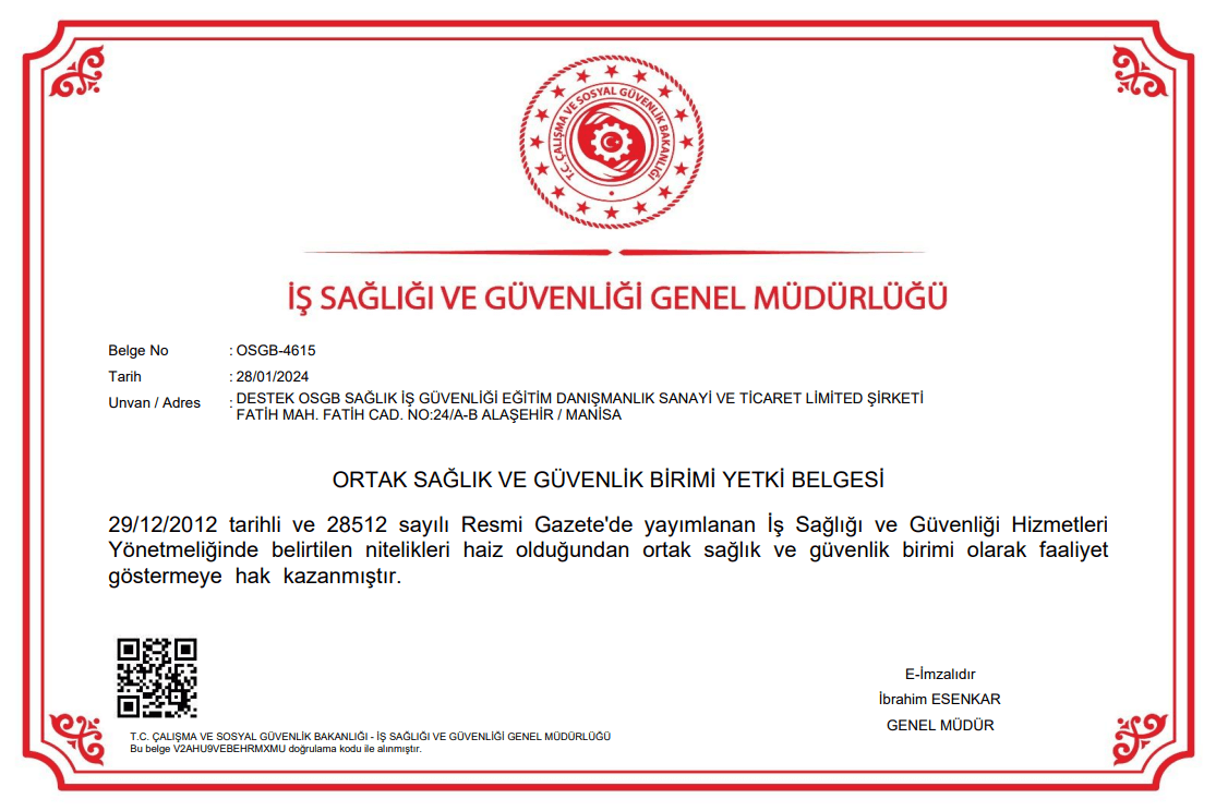 OSGB Yetki Belgesi